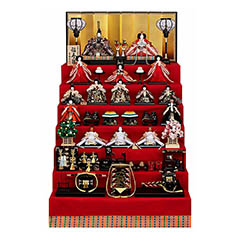 雛人形: 正絹 十番親王 三五 十五人揃い 福寿雛 緋毛氈 【330N20362】