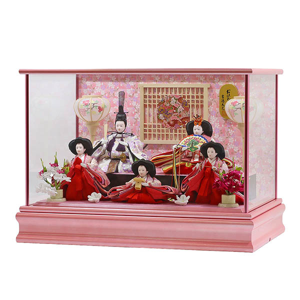 吉徳　 雛人形　ケース入り 小芥子親王 柳官女 五人飾り ガラスケース　詳細画像
