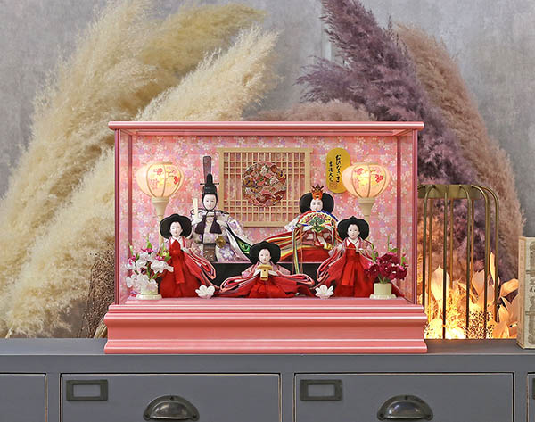 吉徳　 雛人形　ケース入り 小芥子親王 柳官女 五人飾り ガラスケース　詳細画像