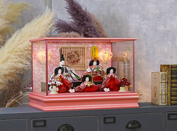 吉徳　 雛人形　ケース入り 小芥子親王 柳官女 五人飾り ガラスケース　詳細画像