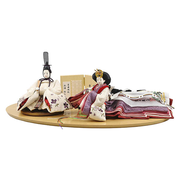 雛人形 柴田家千代 柴田家千代作 葵 算崩地紋 刺繍桜ちらし 白紫 柳親王 裾長衣装着 木製 ハードメイプル突板 楕円形飾り台 平飾り 詳細画像 柴田家千代 雛人形 柴田家千代作 葵 算崩地紋 刺繍桜ちらし 白紫 柳親王 裾長衣装着 木製 ハードメイプル突板 楕円形飾り台 平飾り 詳細画像