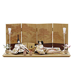 柴田家千代作 葵 唐花文様に刺繍 かすみ桜 白金 柳親王 裾長衣裳着 紅白梅 扇面松文様屏風 タモ材