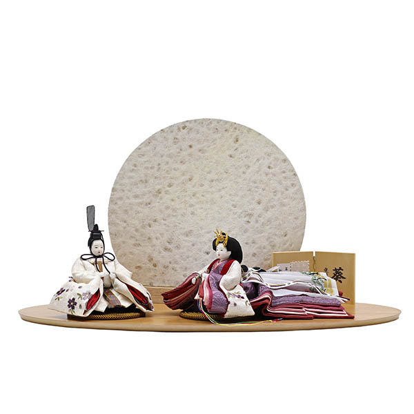 柴田家千代作 葵 算崩地紋 刺繍桜ちらし 白紫 柳親王 裾長衣装着 円形 丸型 LED照明付き 満月