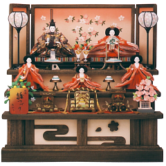 隆山作 雛人形五人飾り<br>金襴「花鏡浮霧」