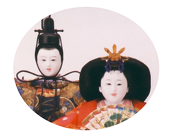 隆山作 雛人形五人飾り<br>金襴「花鏡浮霧」