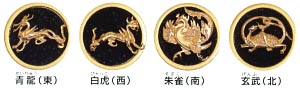 久月作　四神之兜18号　正絹緋糸沢瀉縅　四神山水屏風飾り　利光監製　Qプレ収納