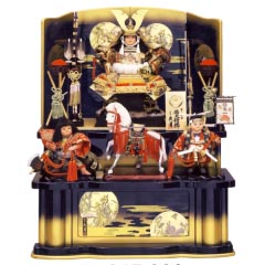 久月　彫金　色々縅11号若大将　白神馬桃金二段飾り