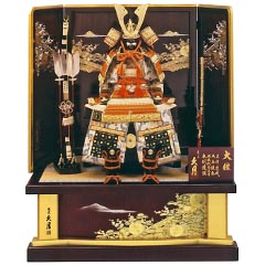 五月人形: 正絹朱糸中白縅12号大鎧　壮麗桐枠屏風飾り