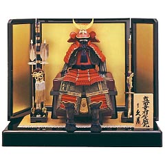 五月人形: 久月　赤糸縅5号　真田幸村公之胴丸　金屏風飾り