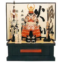 五月人形: 12号　赤塗　武田信玄　オルゴール　黒色付
