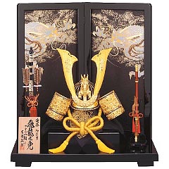 五月人形: 着用飛龍之兜25号　二曲屏風飾り