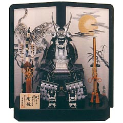 五月人形: 鎧10号二曲屏風（剛毅）床飾り