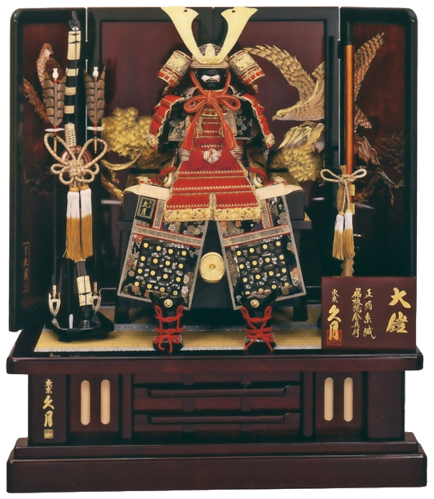 久月 正絹赤糸縅10号大鎧 大鷹桐枠屏風飾り