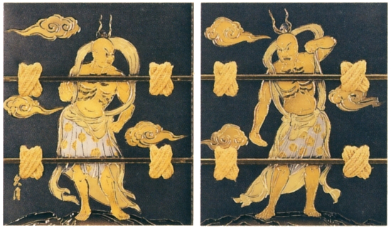 鈴木利光監製　久月作　彫金仁王大鎧　正絹黒糸裾濃縅10号大鎧　新松鷹二曲屏風飾り