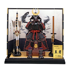 五月人形: ワダエミ監修　中村宗光監製　久月作　甲冑　王者　越前手漉和紙墨絵屏風平台飾り（正絹糸縅）