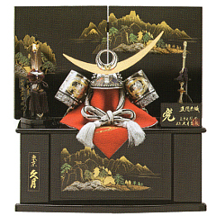 五月人形: 上原玉鳳作　久月監製　兜　収納箱飾り（正絹糸縅）