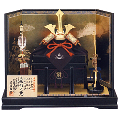 五月人形: 加藤義駿作　和紙小札兜1/3床飾り