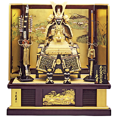 五月人形: 久月　金箔押小札　正絹緋縅15号大鎧　高雄秋景桐枠屏風飾り　【29112】