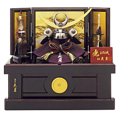 五月人形: 久月　正絹黒糸素懸8号兜　収納箱飾り　【11252】