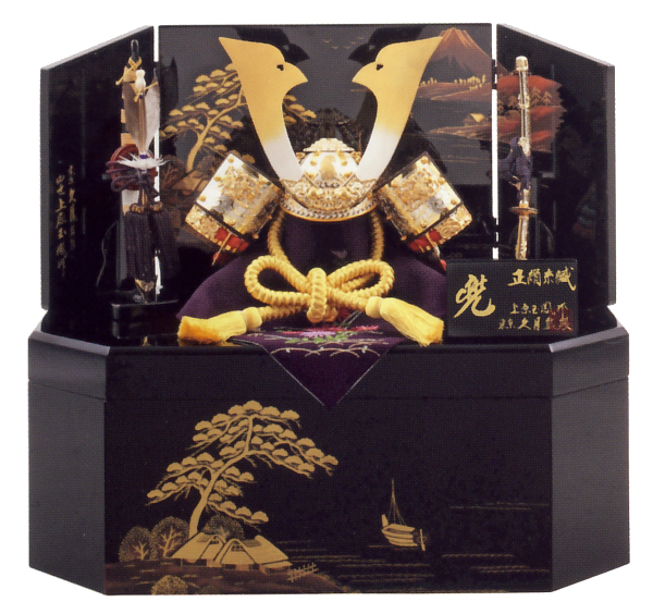上原玉鳳作 色々縅9号兜 収納箱飾り 【75004】