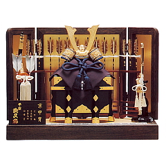 平安武久作　京甲冑　若竹　8号　正絹縅　本金鍍金　本金箔押　白檀塗　オルゴール　黒色付　【50270