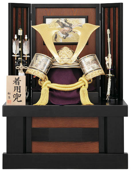 着用兜25号平飾り　金小札　黄金糸縅　龍彫金袖格子屏風　【62-261】