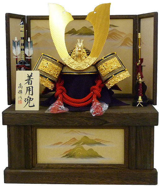 着用兜25号平飾り 金小札 赤糸縅 盛上連山収納箱 【62-264】