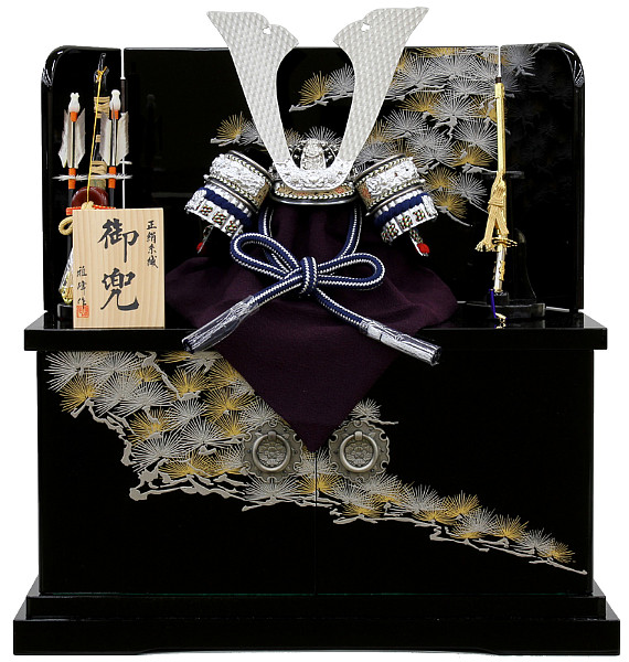 兜10号平飾り 銀小札 正絹紺糸縅 シルバー松葉収納箱・屏風 【62-268】