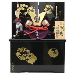 五月人形: 小柴鑚穂作 正絹赤糸縅 和紙小札 兜飾り 収納飾り 【543S63552】