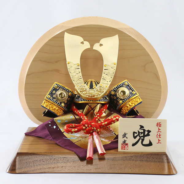武光作 透かし模様中鍬形 兜 高級木材使用台屏風