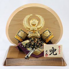 武光作 徳川家康 兜 高級木材使用台屏風