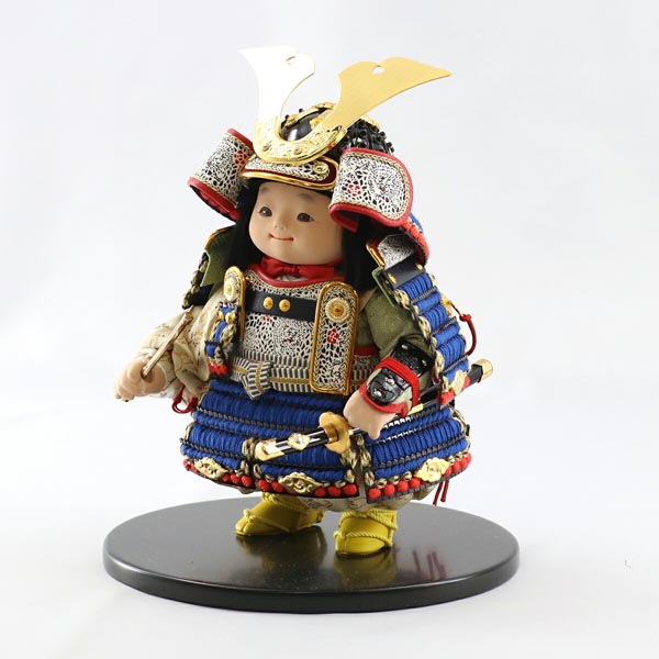 幸一光　 五月人形　星丸（ほしまる） 黒小札青糸威 黒艶消塗台 二曲江戸唐紙屏風 鯉幟セット　詳細画像