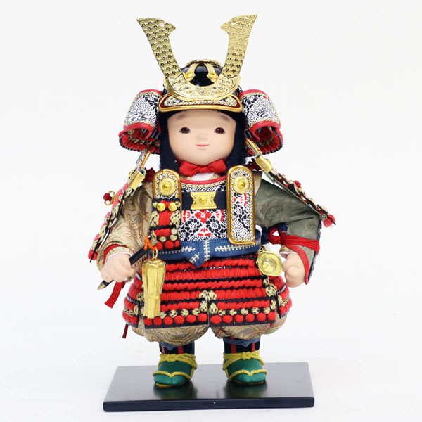 幸一光　 五月人形　愛（いと） 黒小札赤糸威 鯉幟 黒塗り金バック ガラスケース飾り　詳細画像