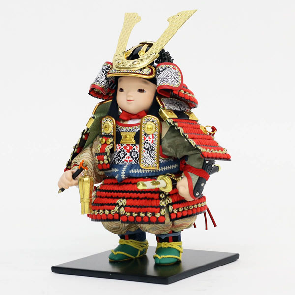 幸一光　 五月人形　愛（いと） 黒小札赤糸威 鯉幟 黒塗り金バック ガラスケース飾り　詳細画像