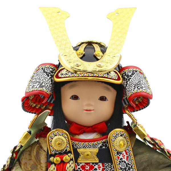 幸一光　 五月人形　愛（いと） 黒小札赤糸威 竹に雀 黒塗り 丸窓飾り台 LED付き 　詳細画像