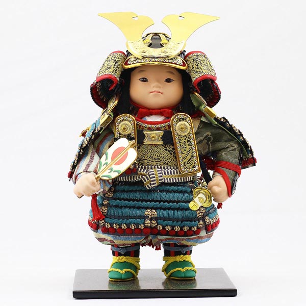幸一光　 五月人形　海（かい） 黒小札縹威 黒艶消塗台 二曲江戸唐紙屏風 鯉幟セット　詳細画像