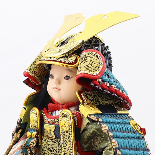 幸一光　 五月人形　海（かい） 黒小札縹威 黒艶消塗台 二曲江戸唐紙屏風 鯉幟セット　詳細画像