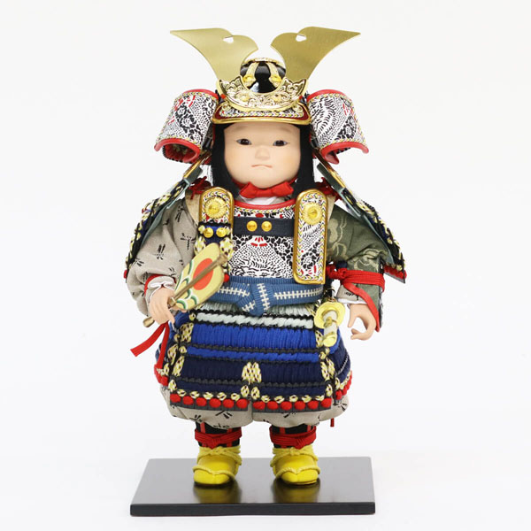 幸一光　 五月人形　希（のぞみ） 黒小札紺裾濃威 鯉幟 黒塗り金バック ガラスケース飾り　詳細画像