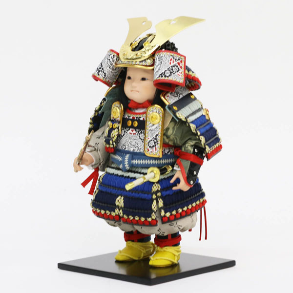 幸一光　 五月人形　希（のぞみ） 黒小札紺裾濃威 鯉幟 黒塗り金バック ガラスケース飾り　詳細画像