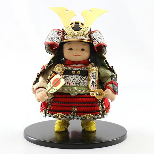 幸一光　 五月人形　月丸（つきまる） 黒小札赤糸威 黒艶消塗台 二曲江戸唐紙屏風 鯉幟セット　詳細画像