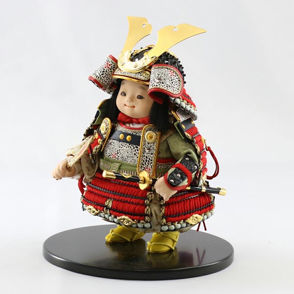 幸一光　 五月人形　月丸（つきまる） 黒小札赤糸威 黒艶消塗台 二曲江戸唐紙屏風 鯉幟セット　詳細画像
