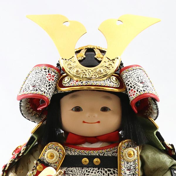 幸一光　 五月人形　月丸（つきまる） 黒小札赤糸威 黒艶消塗台 二曲江戸唐紙屏風 鯉幟セット　詳細画像