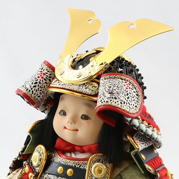 幸一光　 五月人形　月丸（つきまる） 黒小札赤糸威 黒艶消塗台 二曲江戸唐紙屏風 鯉幟セット　詳細画像