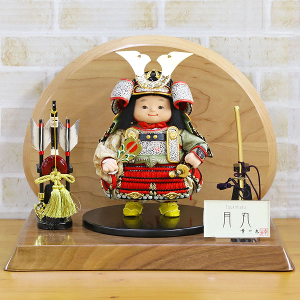 月丸（つきまる） 黒小札赤糸威 弓太刀 高級木材使用飾り台・衝立セット