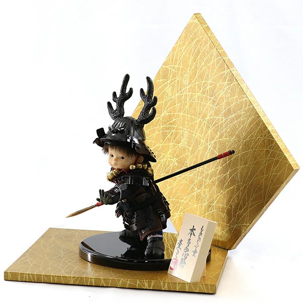 壹三　 五月人形　壹三作 もののふ童シリーズ 忠勝参上 壱三（いちぞう） 金色 菱形屏風　詳細画像