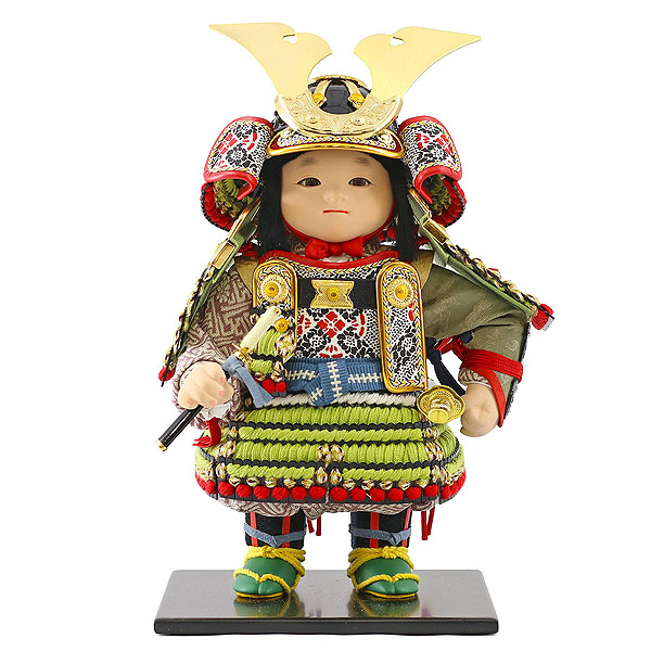 五月人形 幸一光 晴(はれ) 黒小札鶯白段威 透かし麻の葉模様 木製 円形 三日月形飾り台 (大) 詳細画像