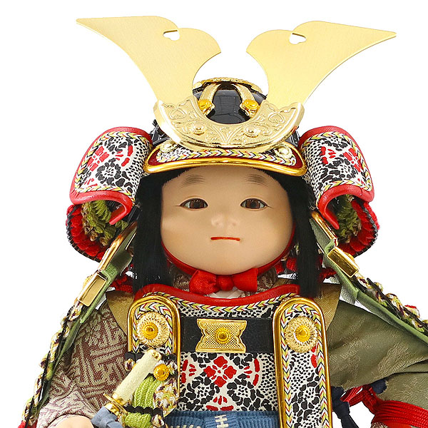 五月人形 幸一光 晴(はれ) 黒小札鶯白段威 透かし麻の葉模様 木製 円形 三日月形飾り台 (小) 詳細画像