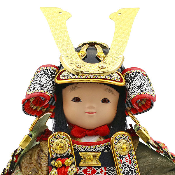 幸一光　 五月人形　愛（いと） 黒小札赤糸威 鯉幟 ホワイトオーク材 市松文様バック ガラスケース　詳細画像