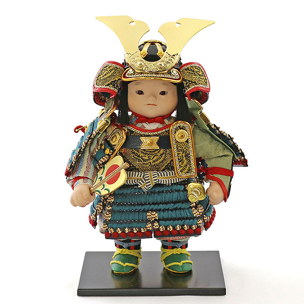 幸一光　 五月人形　海（かい） 黒小札縹威 鯉幟 ホワイトオーク材 市松文様バック ガラスケース　詳細画像