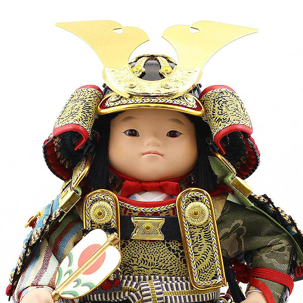 幸一光　 五月人形　海（かい） 黒小札縹威 鯉幟 ホワイトオーク材 市松文様バック ガラスケース　詳細画像